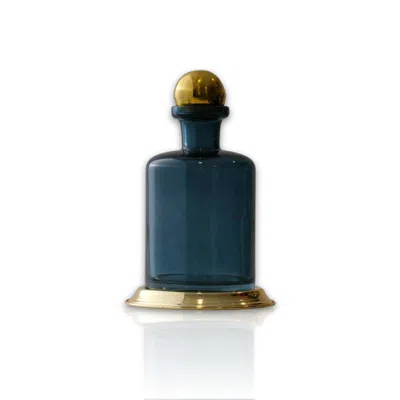 Marleth Gold / Green Smoked Glass Decanter With Polished Brass Base & Lid