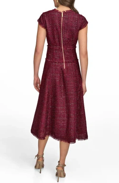 Donna Karan New York Metallic Tweed Midi Dress In Burgundy