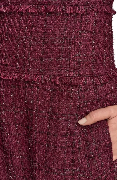 Donna Karan New York Metallic Tweed Midi Dress In Burgundy