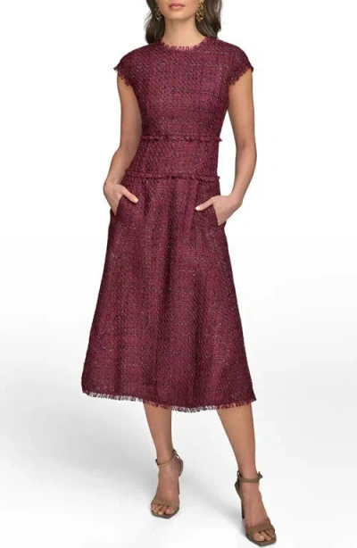 Donna Karan New York Metallic Tweed Midi Dress In Burgundy
