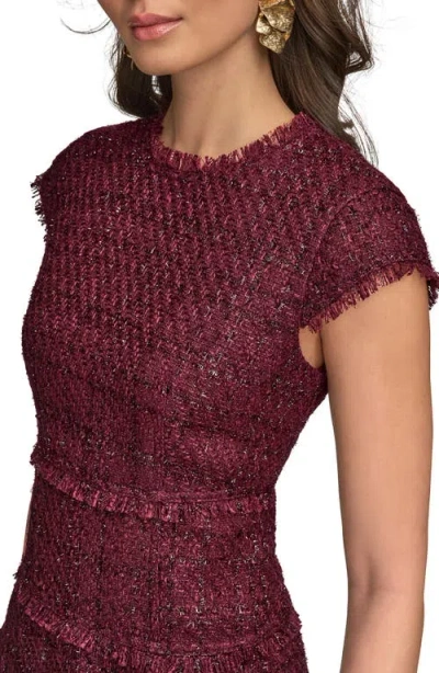 Donna Karan New York Metallic Tweed Midi Dress In Burgundy
