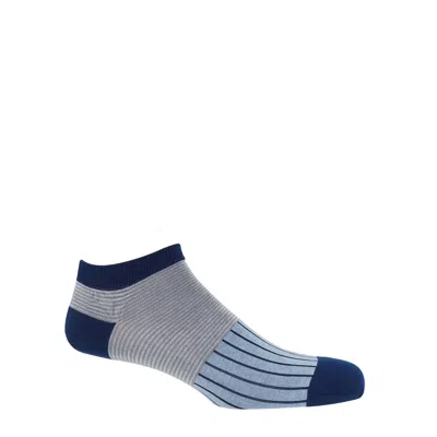 Peper Harow - Made In England Oxford Stripe Men's Trainer Socks – Blue