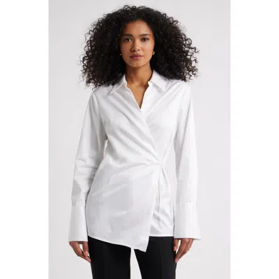 Open Edit Asymmetric Cotton Poplin Wrap Shirt