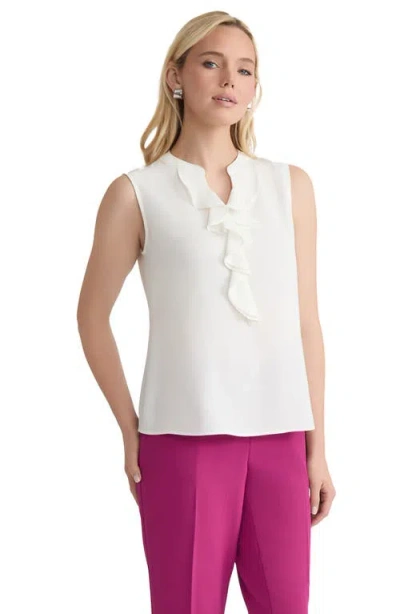Kasper Ruffle Front Sleeveless Top In White