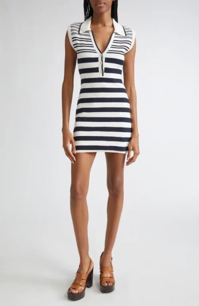 Veronica Beard Mixed Stripe Sleeveless Cotton Blend Sweater Minidress