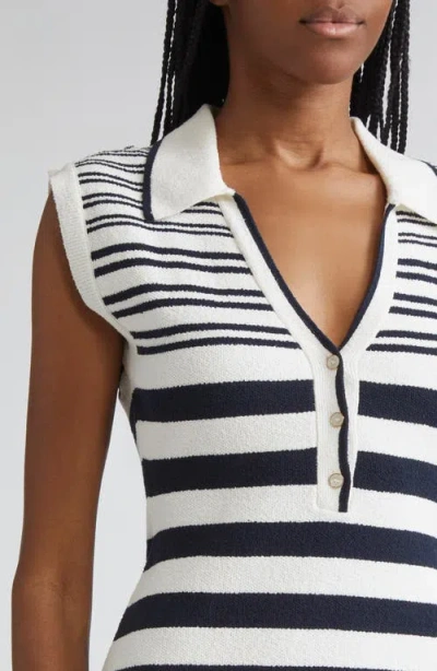 Veronica Beard Mixed Stripe Sleeveless Cotton Blend Sweater Minidress