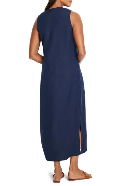 Nic + Zoe Nic+zoe Sunset Soirée Embroidered Linen Blend Sundress In Blue