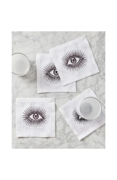 Jonathan Adler Eyes Linen Cocktail Napkins Set Of Four In Multi