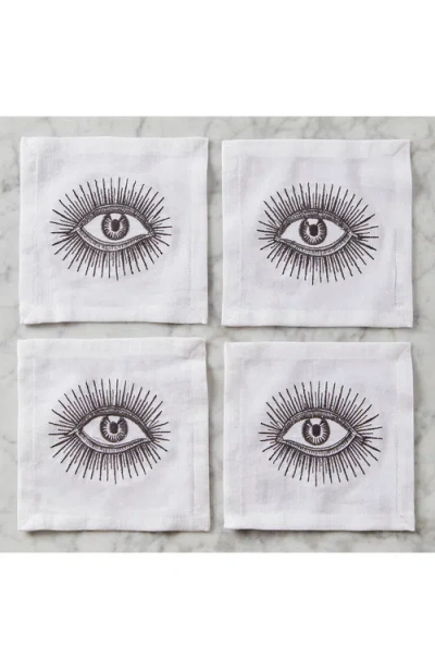 Jonathan Adler Eyes Linen Cocktail Napkins Set Of Four In Multi