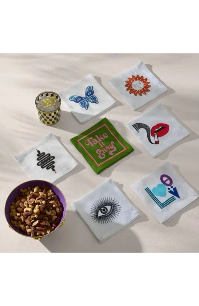 Jonathan Adler Eyes Linen Cocktail Napkins Set Of Four In Multi