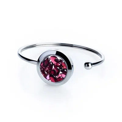 My Little Nature Women's Silver / Red Handmade Garnet Crystal Cuff Bracelet – Stainless Steel Jewelry For Passion & S