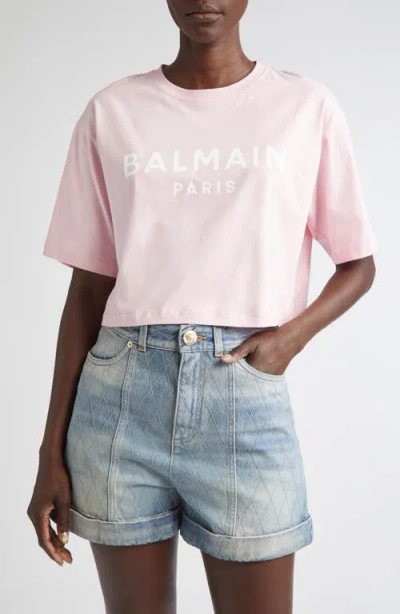 Balmain Women Logo Organic Cotton Cropped T-shirt