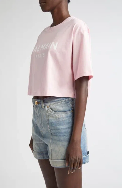 Balmain Women Logo Organic Cotton Cropped T-shirt