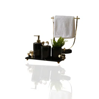 Marleth Gold / Black Black Marble Bathroom Set With Brass Towel Holder & Handcrafted Five-pieces Set