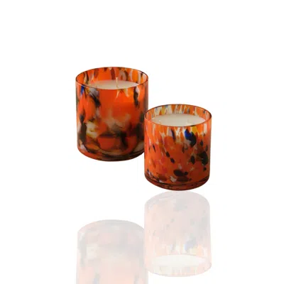 Marleth Yellow / Orange Murano Hand-blown Glass Candle Holders – Set Of Two