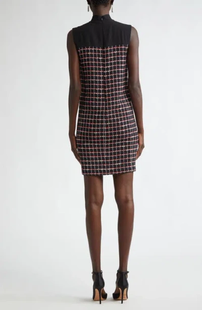St John St. John Collection Windowpane Check Mixed Media Sleeveless Sheath Dress In Multi