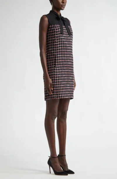 St John St. John Collection Windowpane Check Mixed Media Sleeveless Sheath Dress In Multi
