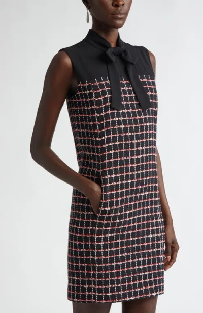 St John St. John Collection Windowpane Check Mixed Media Sleeveless Sheath Dress In Multi