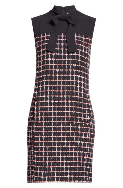 St John St. John Collection Windowpane Check Mixed Media Sleeveless Sheath Dress In Multi