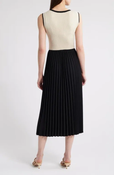 Zoe And Claire Mixed Media Pleated Midi Dress