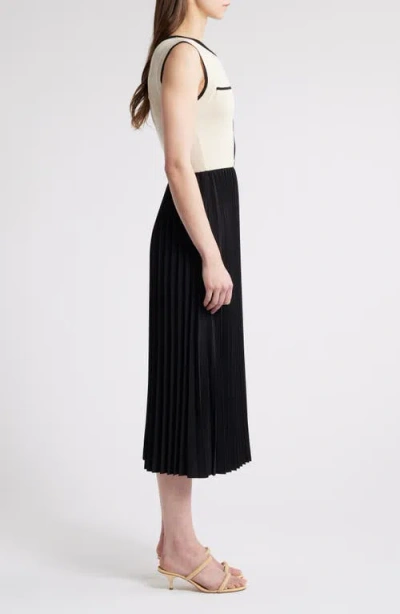 Zoe And Claire Mixed Media Pleated Midi Dress