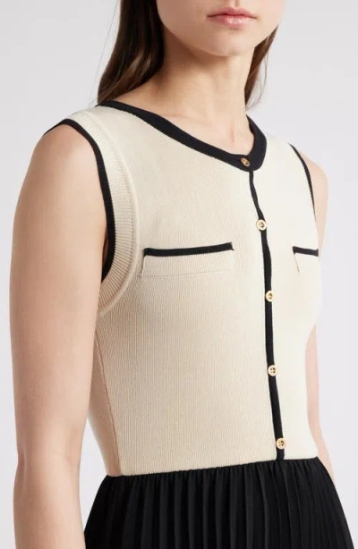 Zoe And Claire Mixed Media Pleated Midi Dress