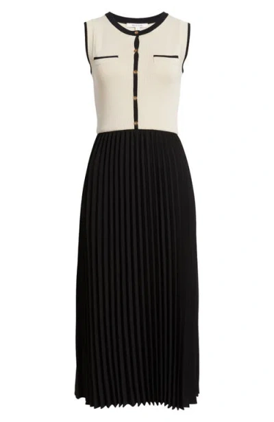 Zoe And Claire Mixed Media Pleated Midi Dress