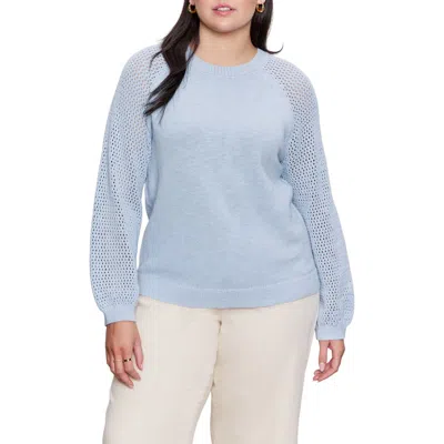 Sanctuary Perfect Moment Mix Stitch Cotton Crewneck Sweater In Blue