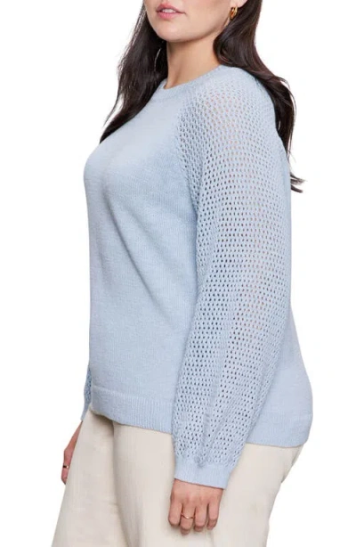 Sanctuary Perfect Moment Mix Stitch Cotton Crewneck Sweater In Blue