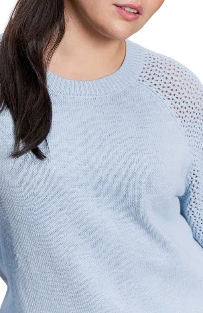 Sanctuary Perfect Moment Mix Stitch Cotton Crewneck Sweater In Blue