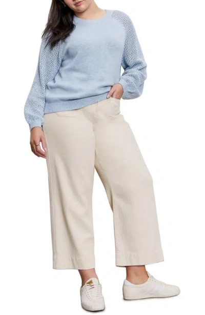 Sanctuary Perfect Moment Mix Stitch Cotton Crewneck Sweater In Blue