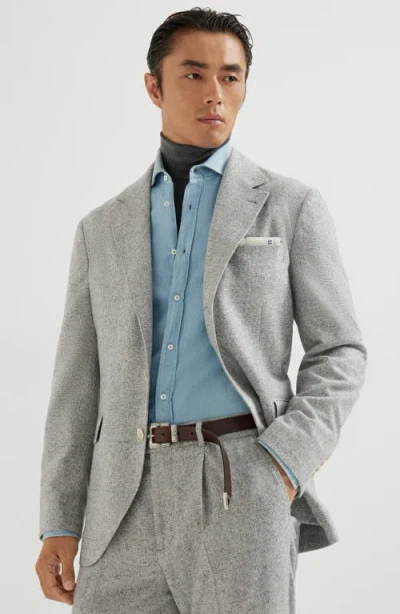 Brunello Cucinelli Prince Of Wales Flannel Blazer In Gray
