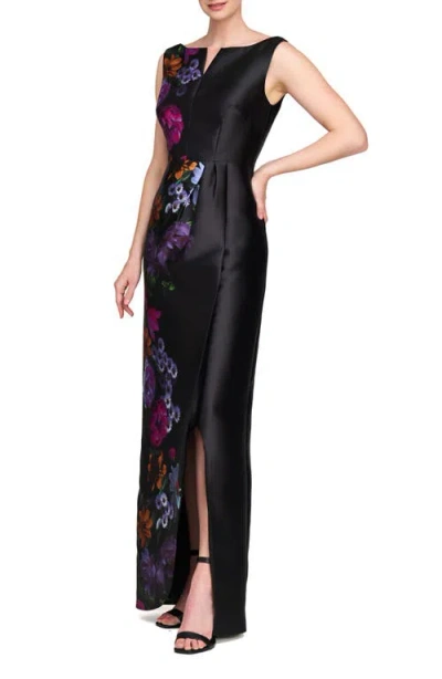 Kay Unger Helene Placed Floral Print Column Gown
