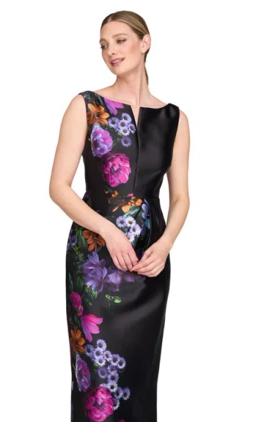 Kay Unger Helene Placed Floral Print Column Gown