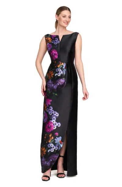 Kay Unger Helene Placed Floral Print Column Gown