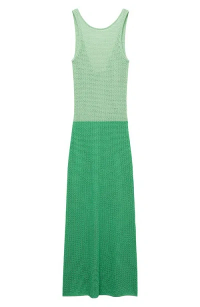 Mango Long Two-tone Crochet Dress Green In Green