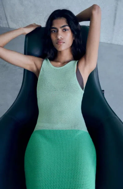 Mango Long Two-tone Crochet Dress Green In Green