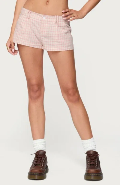 Edikted Monty Plaid Low Rise Shorts In Pink