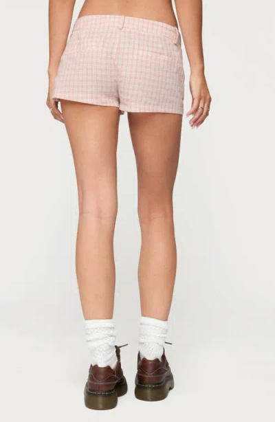 Edikted Monty Plaid Low Rise Shorts In Pink