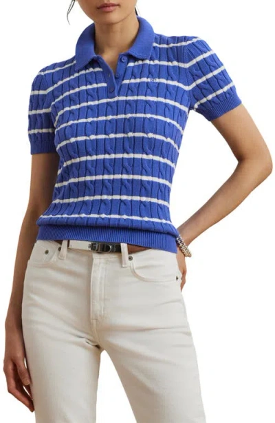 Ralph Lauren Lauren  Striped Cable Knit Cotton Polo Sweater