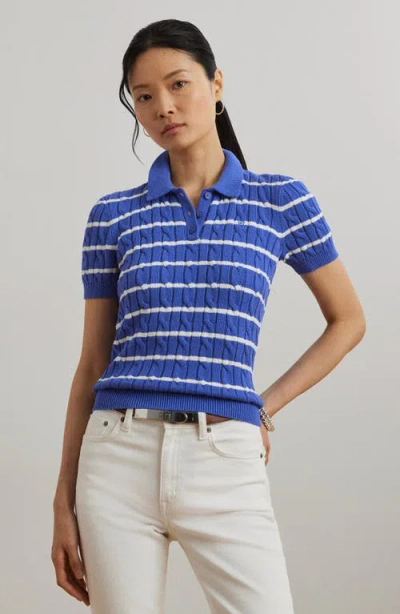 Ralph Lauren Lauren  Striped Cable Knit Cotton Polo Sweater