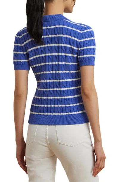 Ralph Lauren Lauren  Striped Cable Knit Cotton Polo Sweater