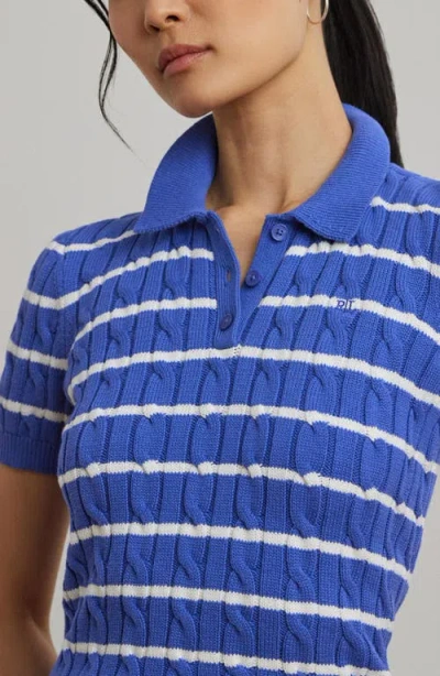 Ralph Lauren Lauren  Striped Cable Knit Cotton Polo Sweater