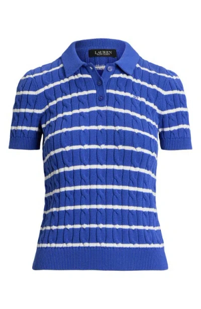 Ralph Lauren Lauren  Striped Cable Knit Cotton Polo Sweater