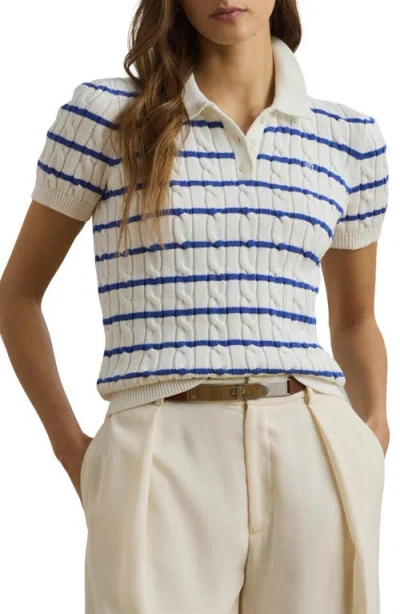 Ralph Lauren Lauren  Striped Cable Knit Cotton Polo Sweater