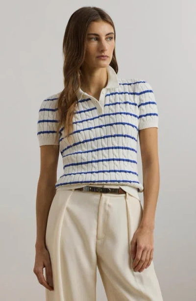 Ralph Lauren Lauren  Striped Cable Knit Cotton Polo Sweater