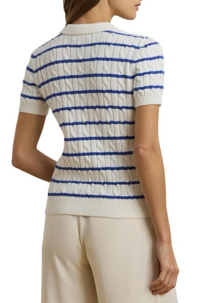 Ralph Lauren Lauren  Striped Cable Knit Cotton Polo Sweater