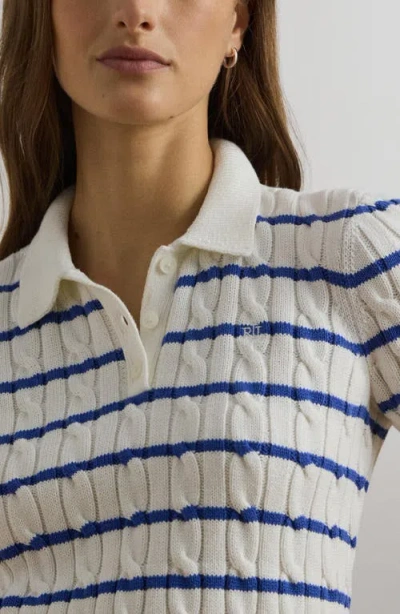 Ralph Lauren Lauren  Striped Cable Knit Cotton Polo Sweater