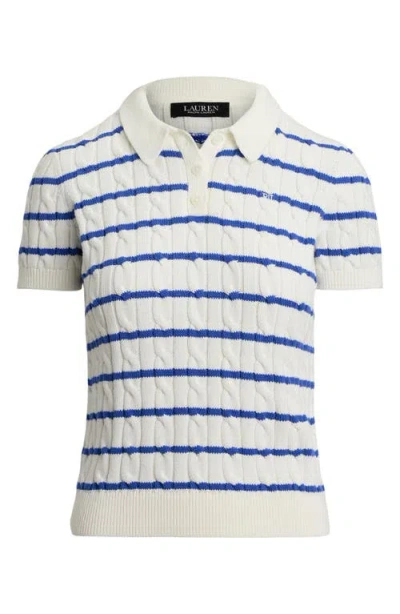 Ralph Lauren Lauren  Striped Cable Knit Cotton Polo Sweater