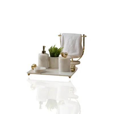 Marleth Gold / White Five-piece Luxury Marble Bathroom Set With Golden Towel Holder